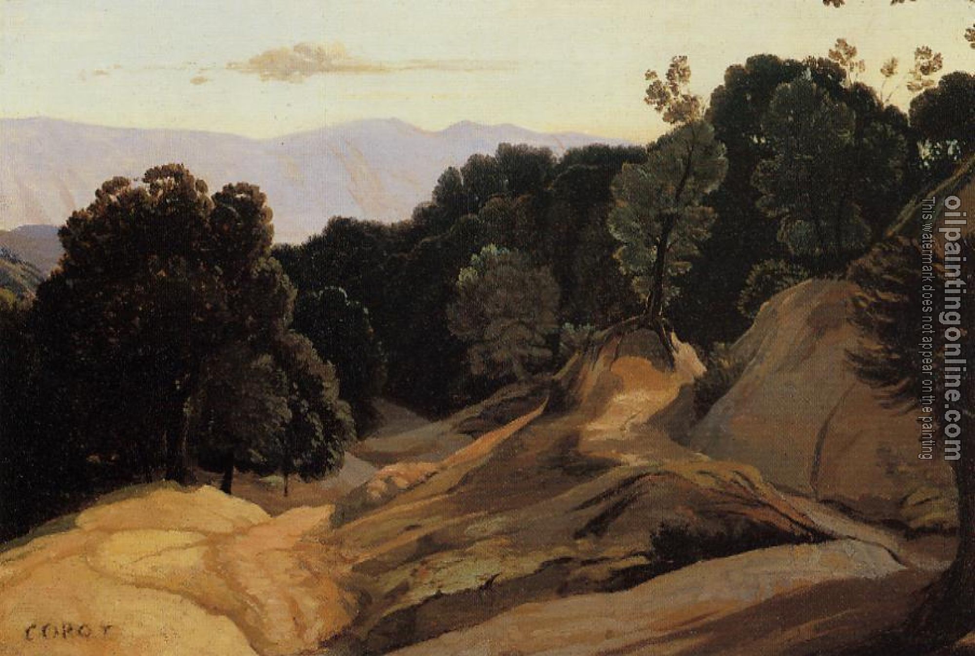 Corot, Jean-Baptiste-Camille - Road through Wooded Mountains